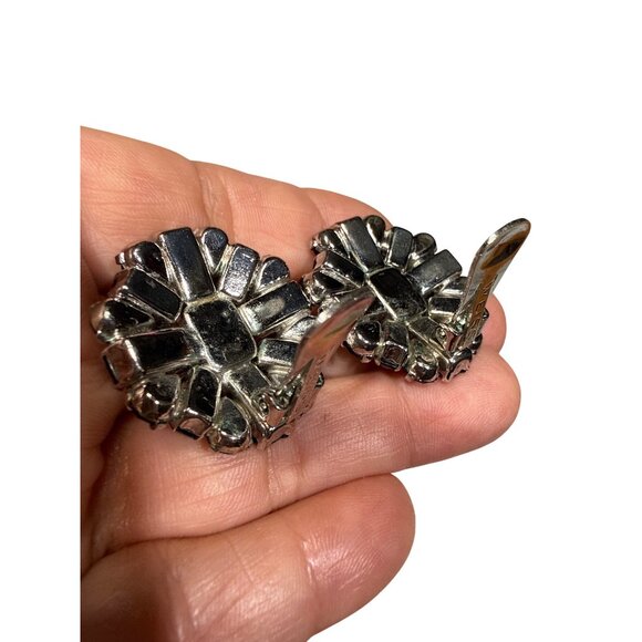 Collectible WEISS Black Rhinestone Clip-On Statement VTG Earrings Mid-Century Gl - Picture 4 of 5